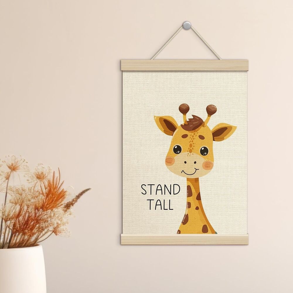 Cute Giraffe Wall Art Canvas Framed Nursery Bedroom Decor 12x16 Stand Tall Sign - Picture 4 of 5